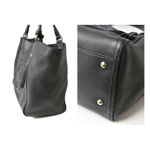 Gucci Soho Interlocking GG Tote Shoulder Bag Black Leather - Picture 3 of 12